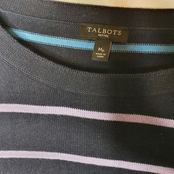 Talbots Women's Navy Ombre Striped Lace Up Shoulder 3/4 Sleeve Sweater Size MP - Picture 4 of 6